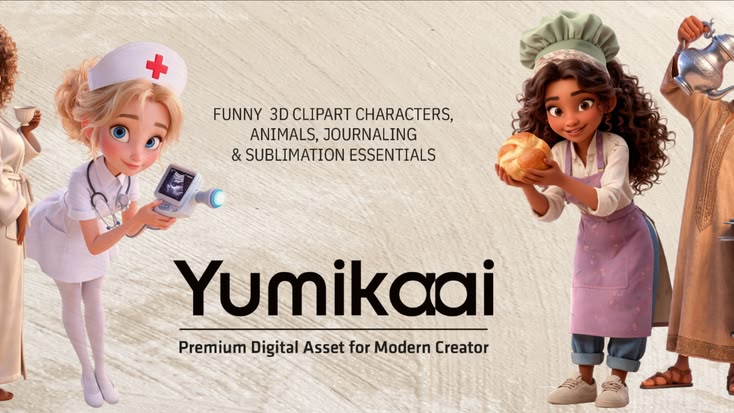 Yumikaai 3D clipart characters — nurse and chef bundle art